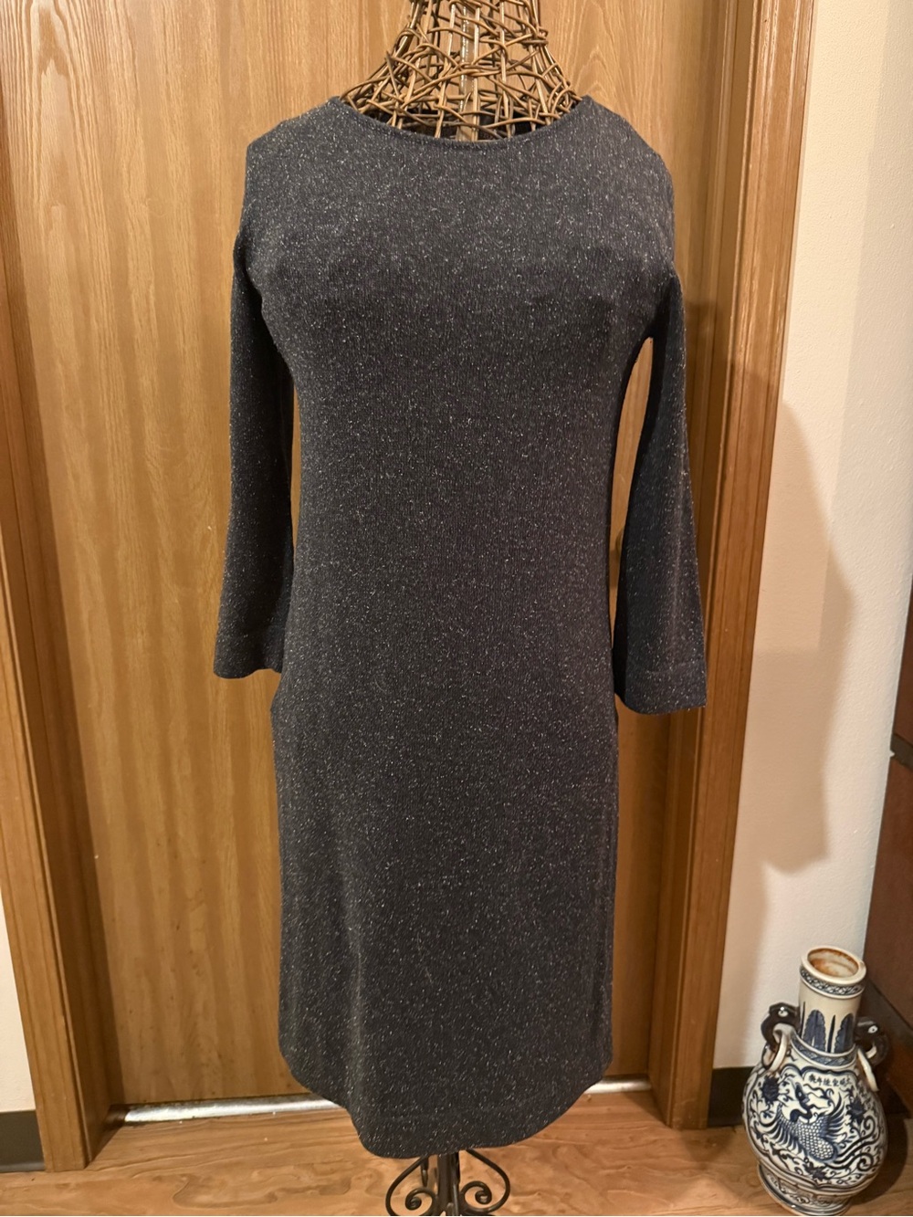 J. Jill Silk Cotton Knit Sweater Dress XS Charcoal Gray 3/4 Sleeve